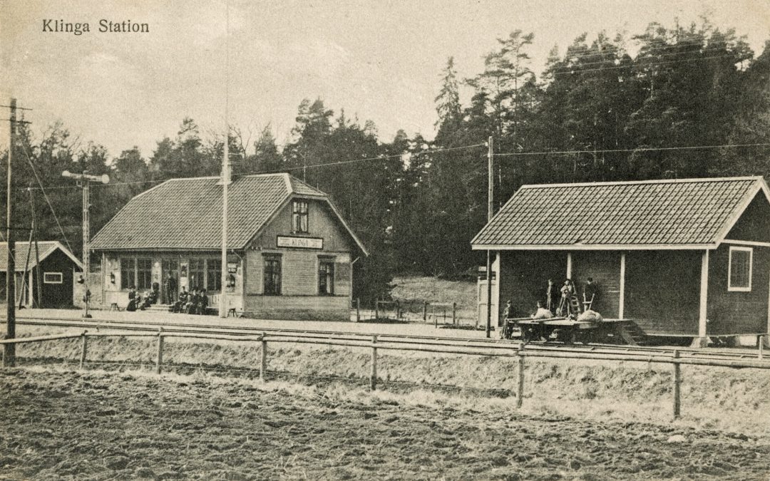 Klinga station. Vykort i Järnvägsmuseets samlingar