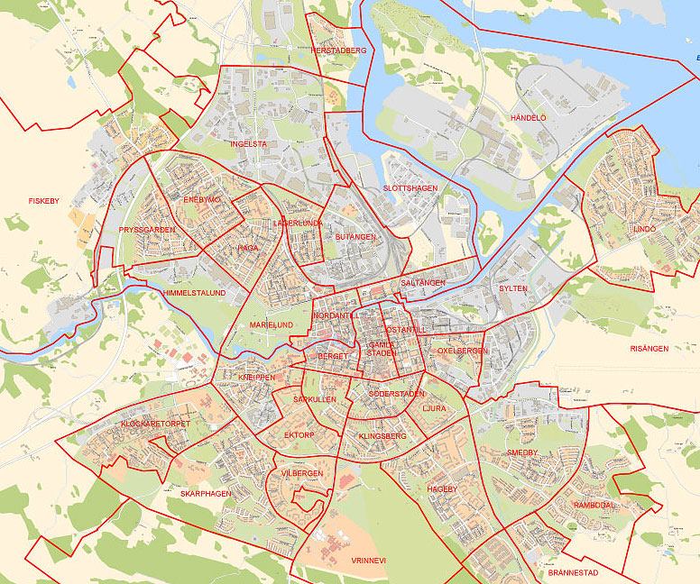 Stadsdelar, tätorter och landsbygdsområden