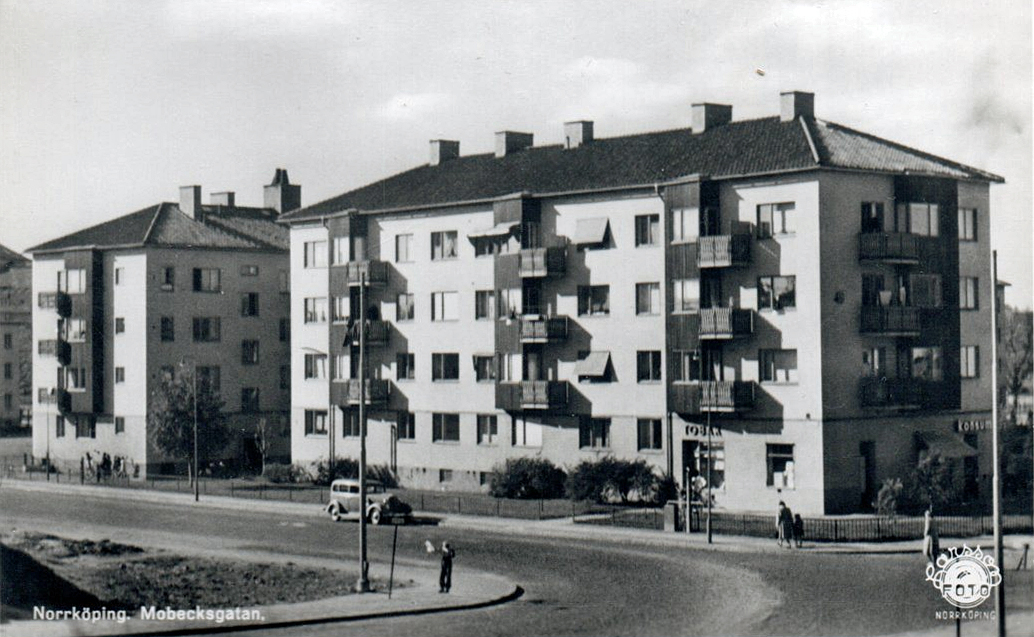 Mobecksgatan och kvarteret Statsrådet. Vykort, okänt år