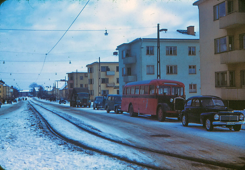 Albrektsvägen vid kvarteret Rådmannen cirka 1953. Foto: Gustaf Östman. Ur Norrköpings stadsarkivs samlingar