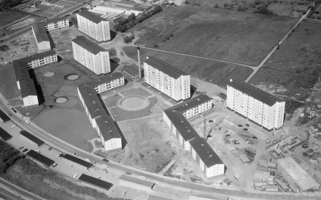 Bebyggelsen i kvarteret Gården. Foto: AB Flygtrafik. Ur Östergötlands museums samlingar