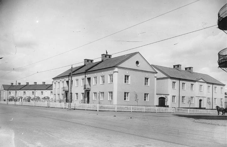 Telegrafstyrelsens arbetarbostäder i kvarteret Klinten 1924. Foto: Gustaf Lidberg. Ur Norrköpings stadsarkivs samlingar