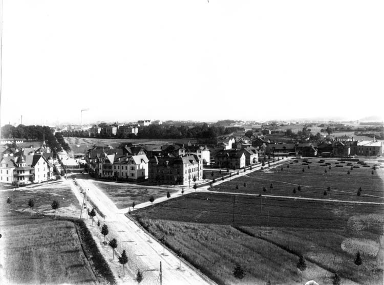 Panorama från Hultettornet mot öster. Okänd fotograf. Ur Norrköpings stadsarkivs samlingar