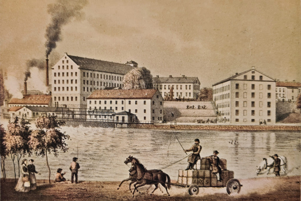 Drags i början av 1870-talet. Ur planschverket ”Sveriges industriella etablissementer”, 1872.