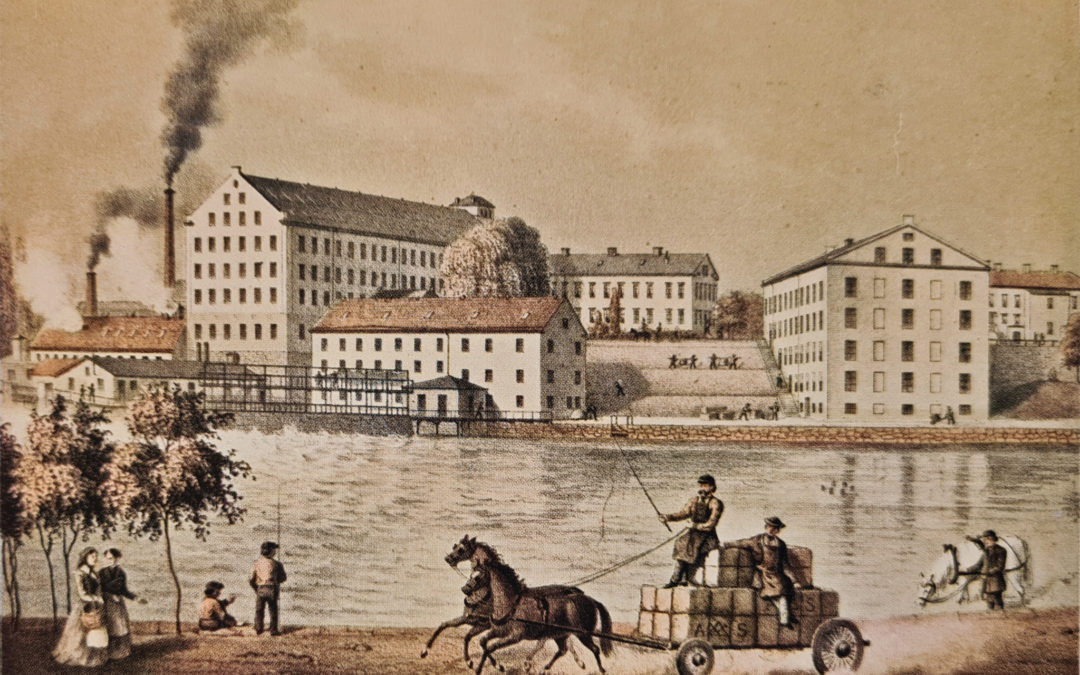 Drags i början av 1870-talet. Ur planschverket ”Sveriges industriella etablissementer”, 1872.