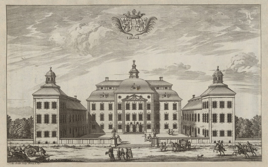 Löfstad slott i planschverket ”Suecia antiqua et hodierna”, graverad av Willem Swidde 1694