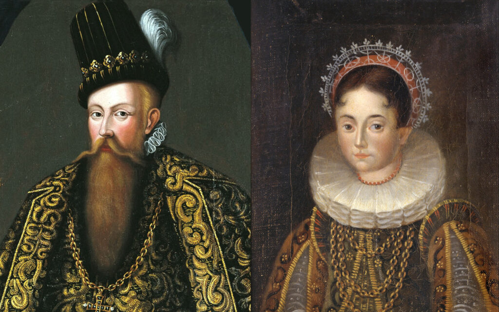 Kung Johan III, oljemålning av Johan Baptista van Uther år 1582, Nationalmuseum; prinsessan Elisabet, okänd konstnär, Gripsholms slott.